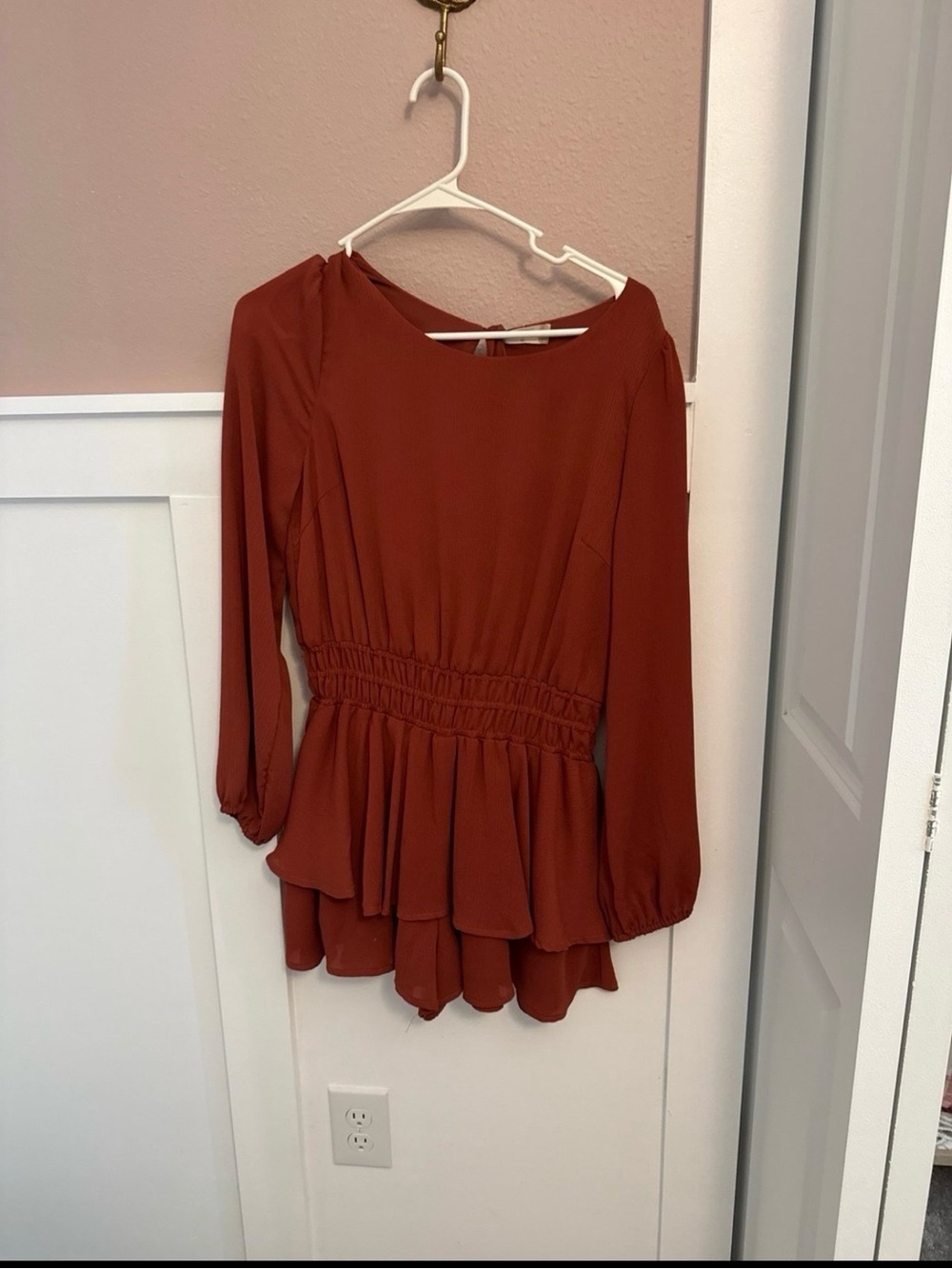 Altar'd State Rust Smocked-Waist Peplum Jumpsuit